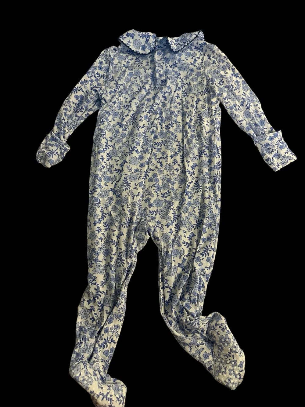 Angel Dear Blue and White Floral Footed One-Piece